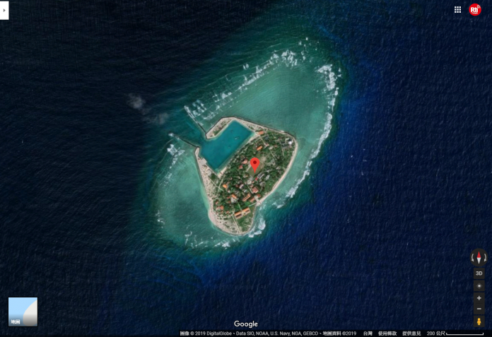 L'île de Southwest Cay , dans l'archipel de Spratleys, est occupée par le Viêt Nam et revendiquée par la République populaire de Chine, la République de Chine et les Philippines (Image : Capture d'écran Google Maps)