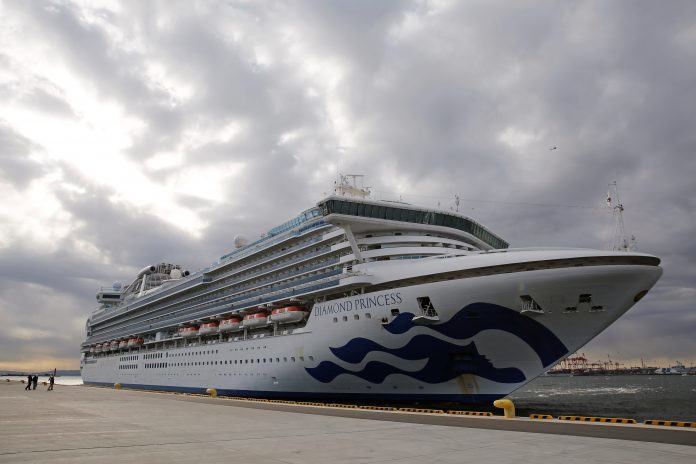 Cruise ship Diamond Princess arrives at Daikoku Pier Cruise Terminal in Yokohama